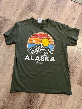 🖤3/$18🖤 Delta Olive Green Alaska Graphic Tee with Sunset Mountain Print